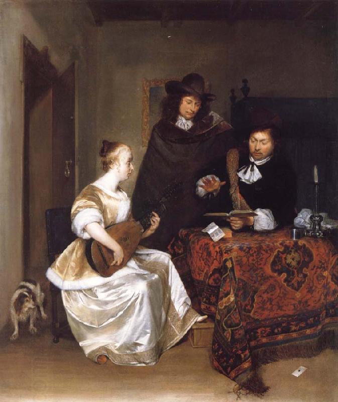 Gerard Ter Borch A Woman Playing a Theorbo to Two Men oil painting picture